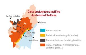 Carte géologique simplifiée des monts d’Ardèche