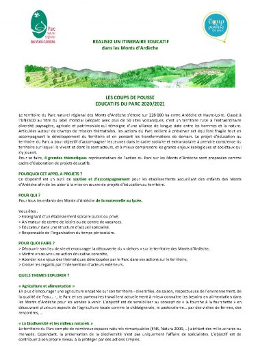 Document d’appel – Coups de pousse 2021-22