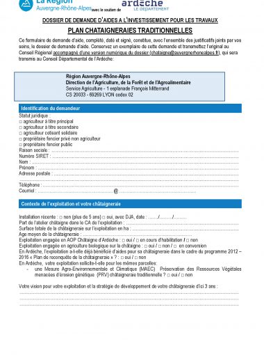 Dossier de demandes d’aides à l’investissement pour les travaux plan chataigneraies