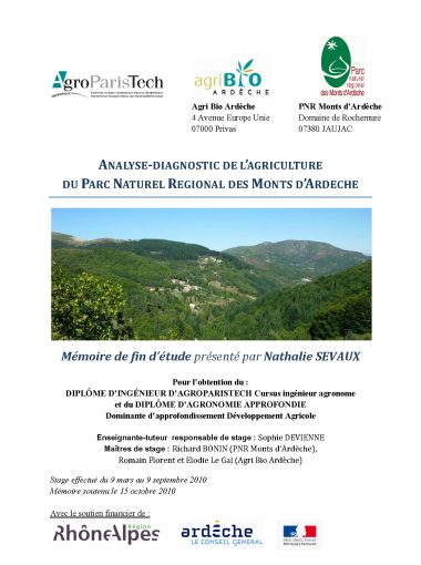 Diagnostic agraire du Parc naturel régional des Monts d’Ardèche 2010