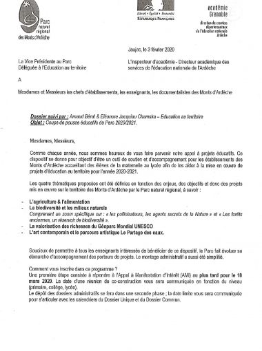 Courrier de diffusion – Coups de pousse éducatifs