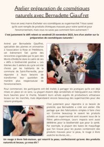 Atelier préparation de cosmétiques naturels avec Bernadette Giaufret