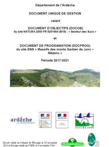 Document de gestion du site Natura 2000/ENS secteurs des sucs Gerbier/Mézenc